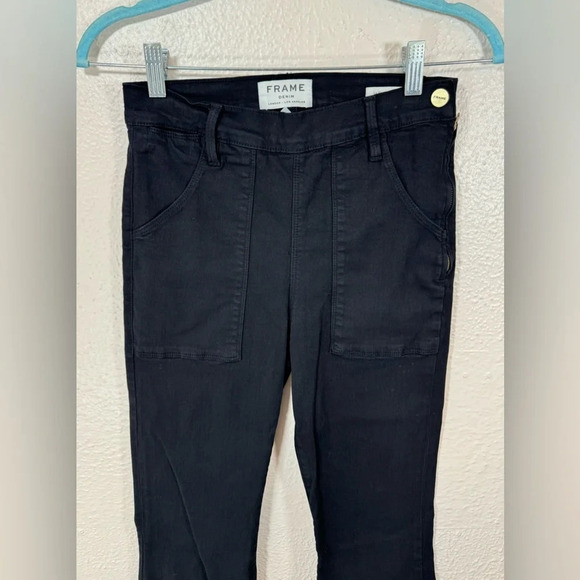 Frame Le Flare de Francoise Jeans Black Side Zip Cotton Blend Pockets Women’s 27 - Picture 2 of 15